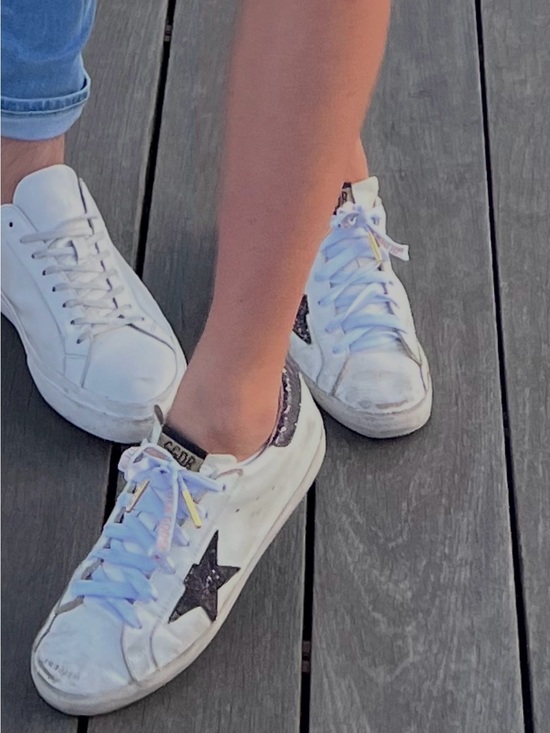Golden Goose Shoes - Golden Goose White Low-Top Sneakers with Navy Star